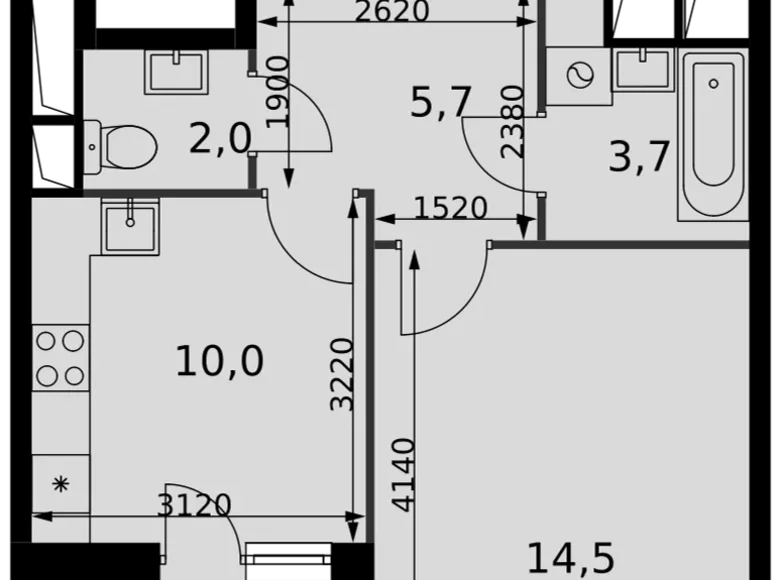 Квартира 1 комната 38 м² Развилка, Россия