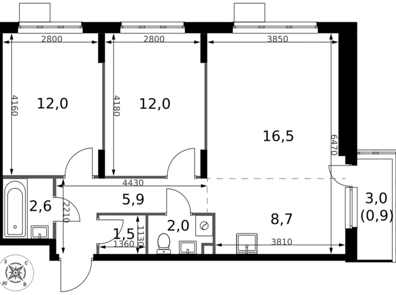 3 room apartment 62 m² Sapronovo, Russia