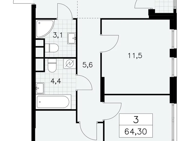 Mieszkanie 3 pokoi 64 m² South-Western Administrative Okrug, Rosja