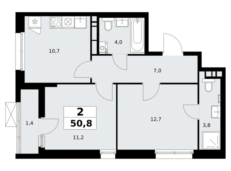 2 room apartment 51 m² poselenie Sosenskoe, Russia