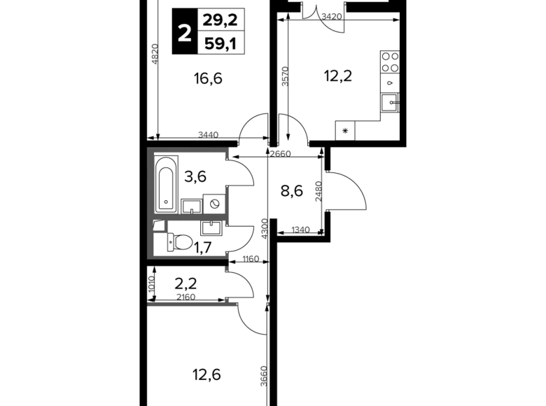 Квартира 2 комнаты 59 м² Юго-Западный административный округ, Россия