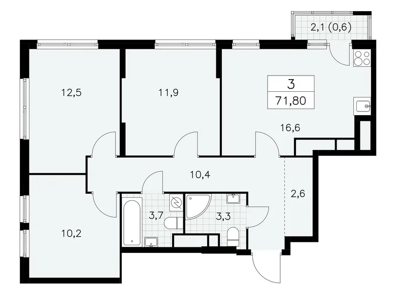 Mieszkanie 3 pokoi 72 m² South-Western Administrative Okrug, Rosja