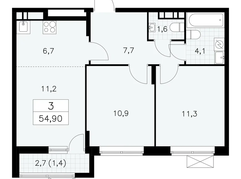 3 room apartment 55 m² poselenie Sosenskoe, Russia