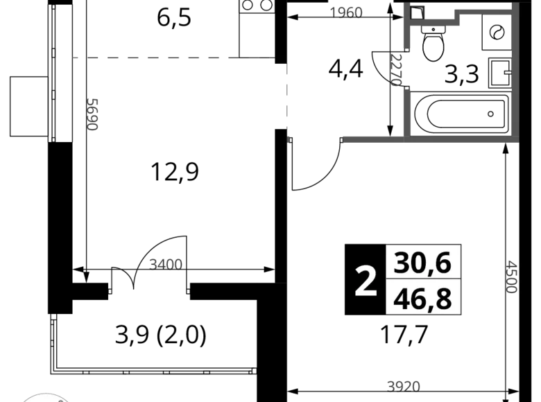 Apartamento 2 habitaciones 47 m² Potapovo, Rusia