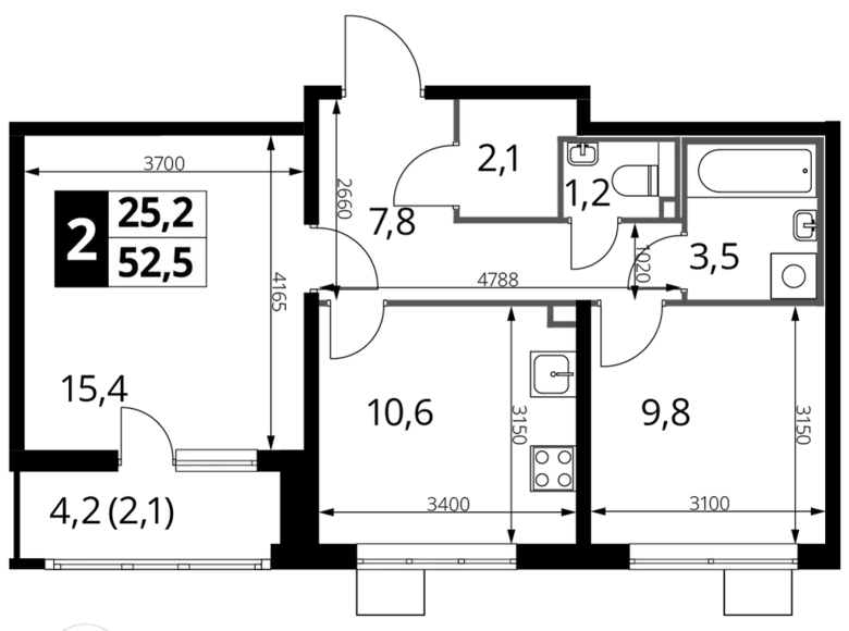 Apartamento 2 habitaciones 53 m² Nekrasovka District, Rusia