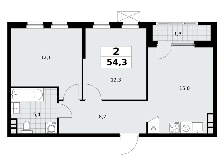 Квартира 2 комнаты 54 м² Юго-Западный административный округ, Россия