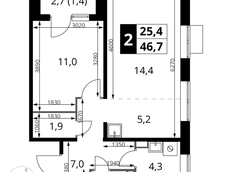 Mieszkanie 2 pokoi 47 m² Potapovo, Rosja