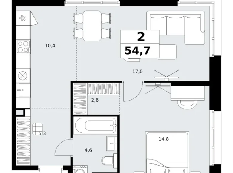 2 room apartment 55 m² Kommunarka, Russia