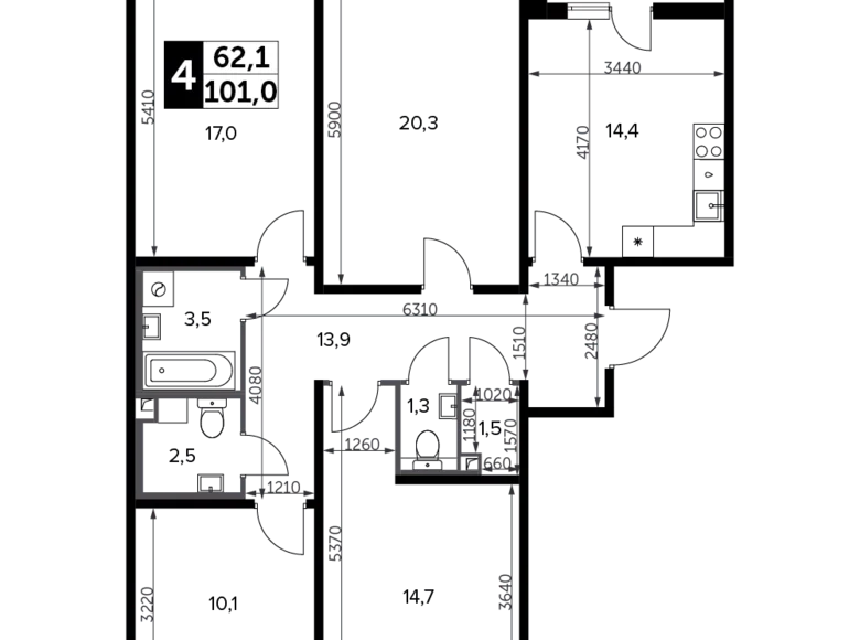 Wohnung 4 Zimmer 101 m² Moskau, Russland