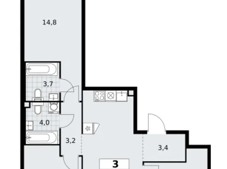 3 room apartment 75 m² poselenie Sosenskoe, Russia