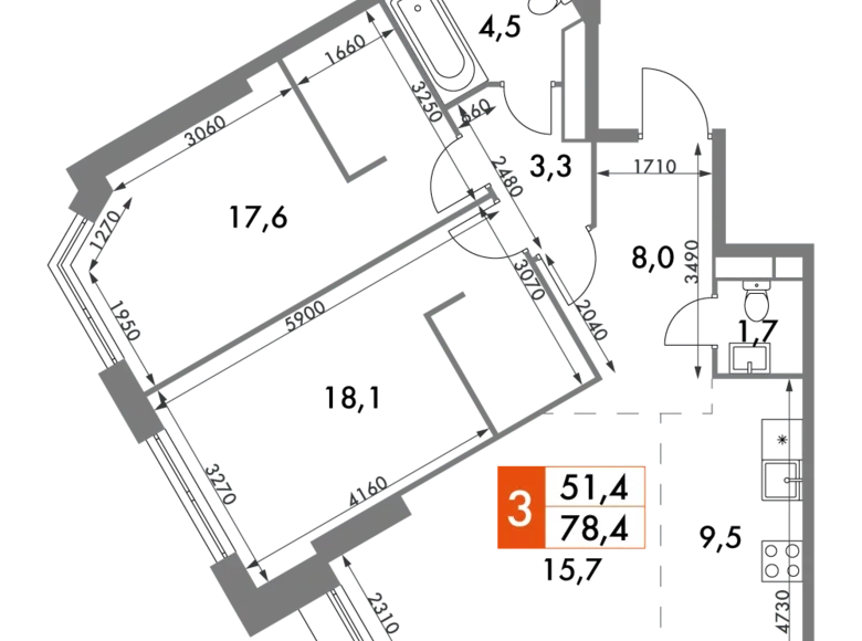 Квартира 3 комнаты 78 м² район Коньково, Россия