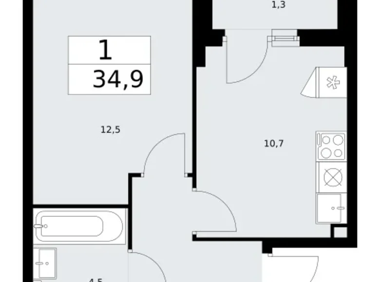 Квартира 1 комната 35 м² район Троицк, Россия