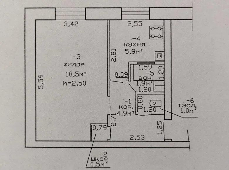 1 room apartment 33 m² Homel, Belarus