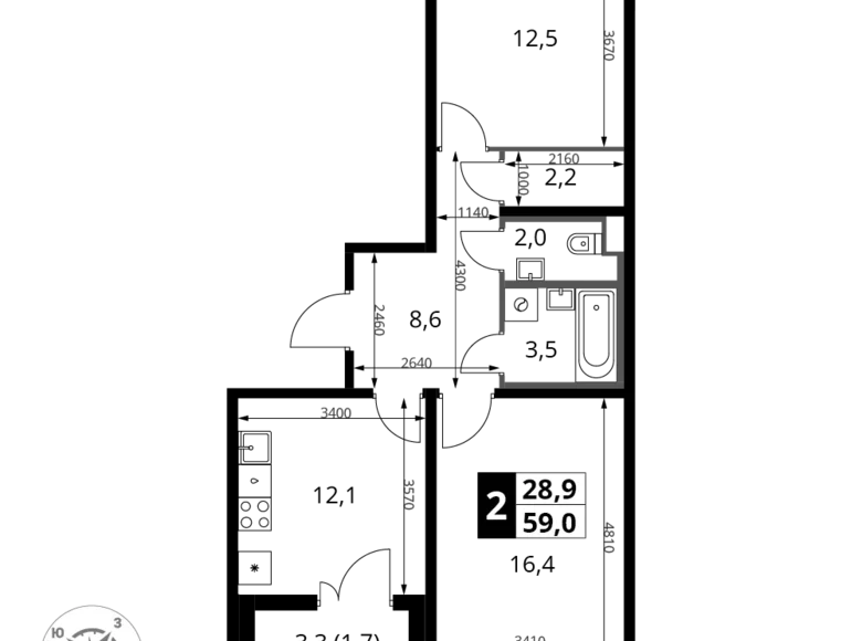 Квартира 2 комнаты 59 м² Юго-Западный административный округ, Россия