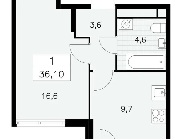 Квартира 1 комната 36 м² Юго-Западный административный округ, Россия