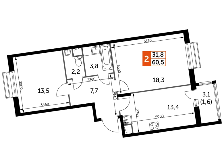 Квартира 2 комнаты 61 м² Развилка, Россия