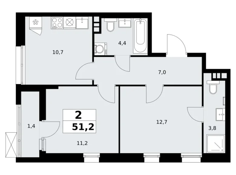 Apartamento 2 habitaciones 51 m² poselenie Sosenskoe, Rusia