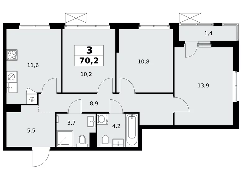 Mieszkanie 3 pokoi 70 m² poselenie Sosenskoe, Rosja