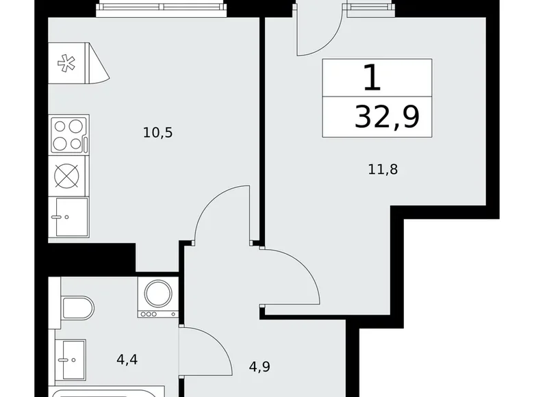 Квартира 1 комната 33 м² поселение Сосенское, Россия