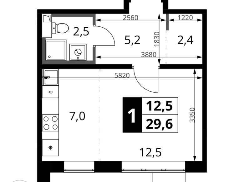 Студия 1 комната 30 м² Химки, Россия