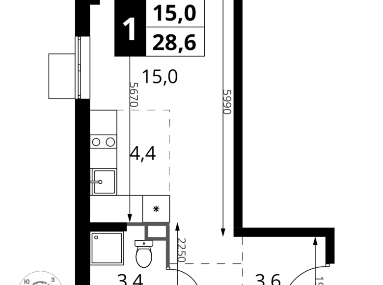 Студия 1 комната 29 м² Химки, Россия