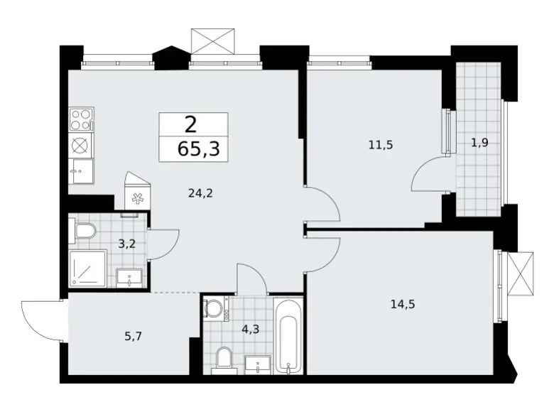 Wohnung 2 zimmer 65 m² Troizk, Russland