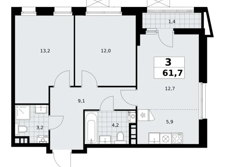 Apartamento 3 habitaciones 62 m² poselenie Sosenskoe, Rusia