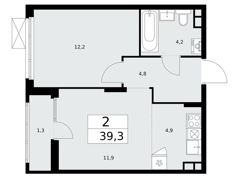 2 room apartment 39 m² poselenie Desenovskoe, Russia