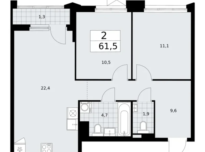 Квартира 2 комнаты 62 м² район Троицк, Россия