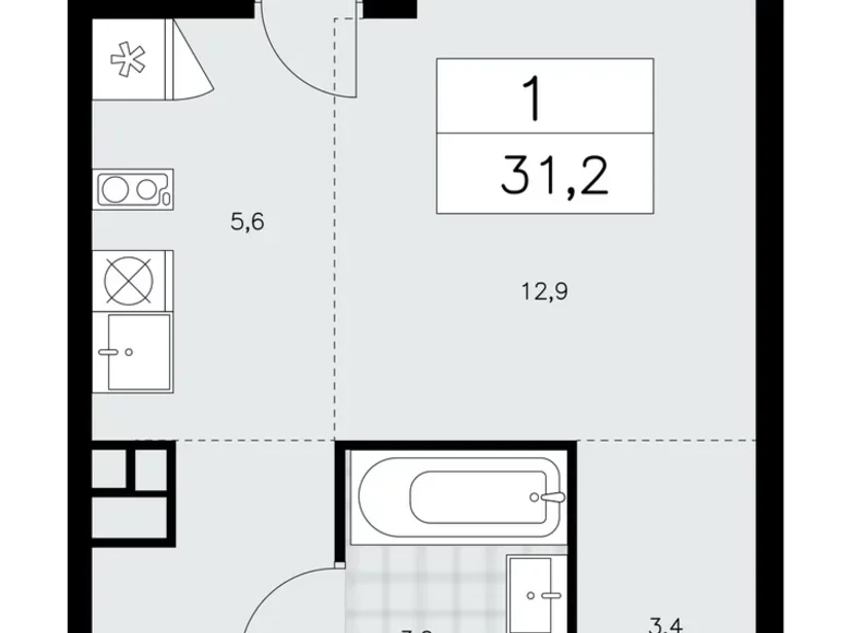 Квартира 1 комната 31 м² поселение Сосенское, Россия