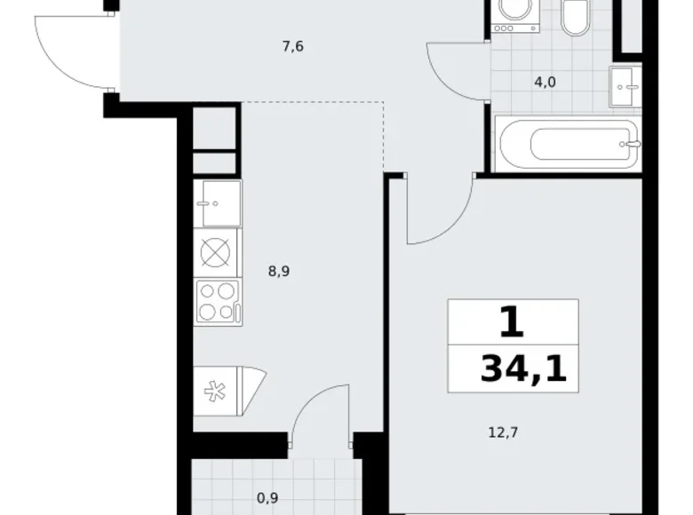 Квартира 1 комната 34 м² Postnikovo, Россия