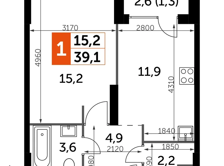 Mieszkanie 1 pokój 39 m² North-Western Administrative Okrug, Rosja