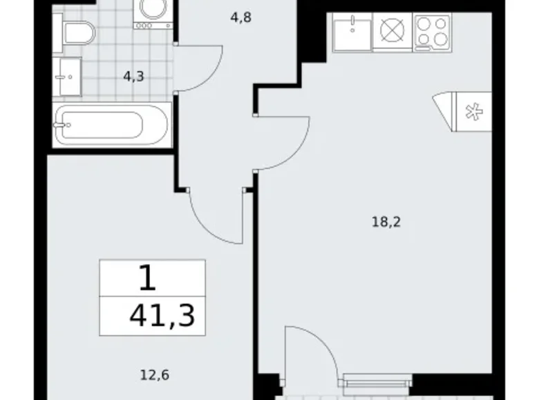 Apartamento 1 habitación 41 m² Troitsk, Rusia