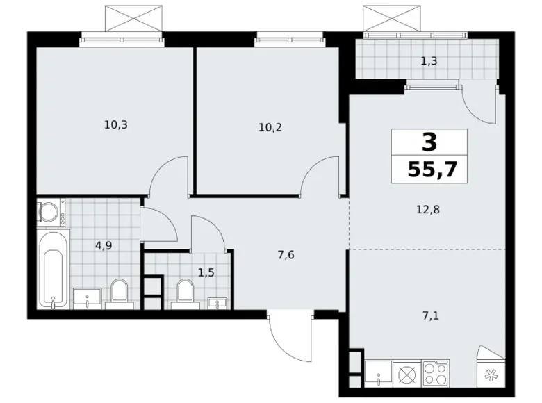 Квартира 3 комнаты 56 м² Юго-Западный административный округ, Россия