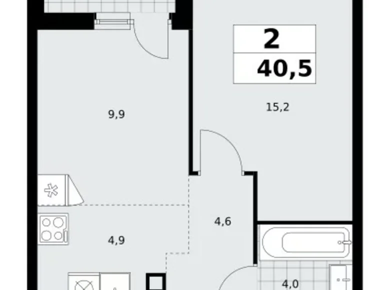 Квартира 2 комнаты 41 м² Москва, Россия