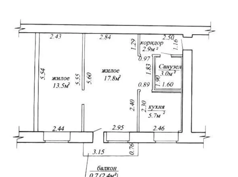 2 room apartment 44 m² Maladzyechna, Belarus