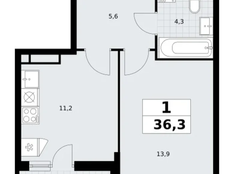 1 room apartment 36 m² Postnikovo, Russia