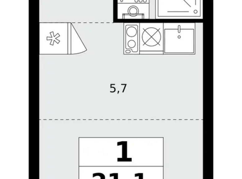 Mieszkanie 1 pokój 21 m² poselenie Sosenskoe, Rosja