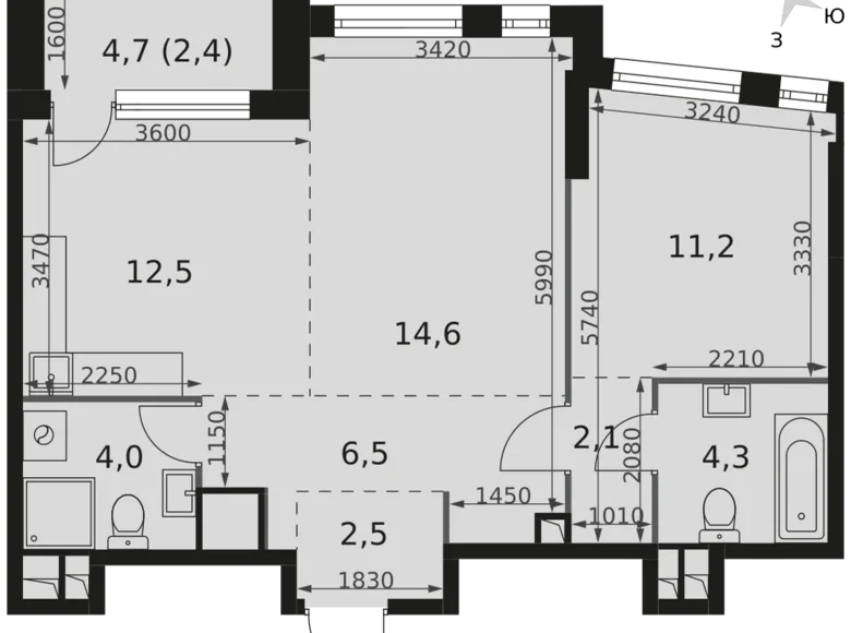 Mieszkanie 2 pokoi 60 m² Moskwa, Rosja