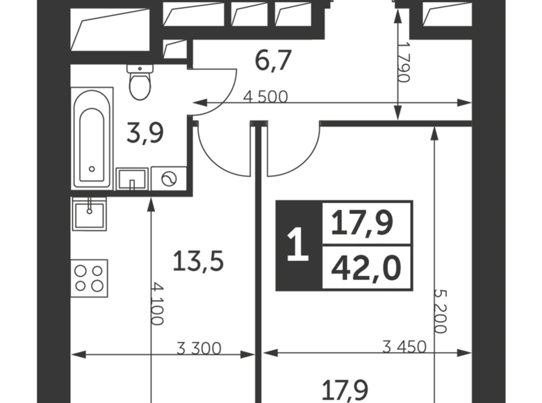 Wohnung 1 zimmer 42 m² Konkovo District, Russland