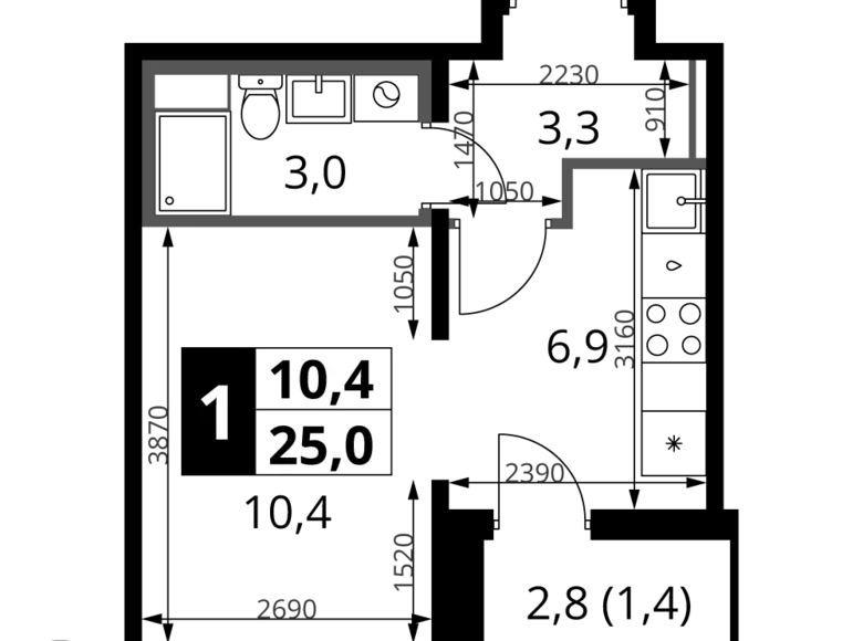 Estudio 1 habitación 25 m² Jimki, Rusia