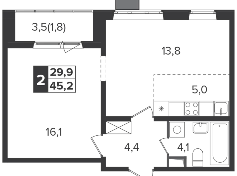Appartement 2 chambres 45 m² Leninsky District, Russie
