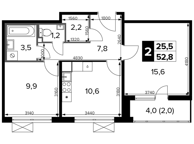 Wohnung 2 Zimmer 53 m² Chimki, Russland