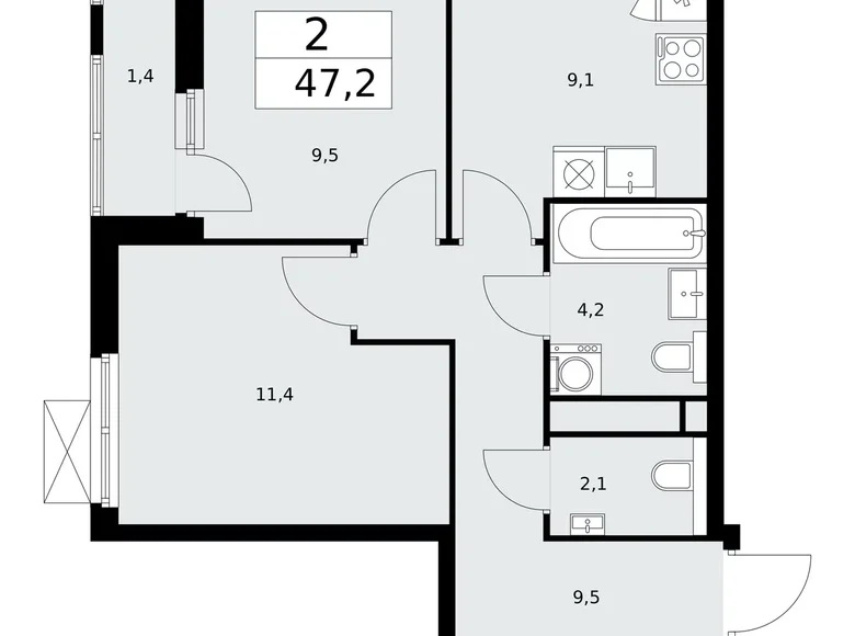 Mieszkanie 2 pokoi 47 m² poselenie Sosenskoe, Rosja