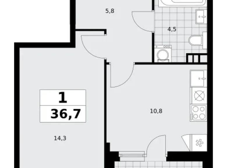 Apartamento 1 habitación 37 m² poselenie Sosenskoe, Rusia