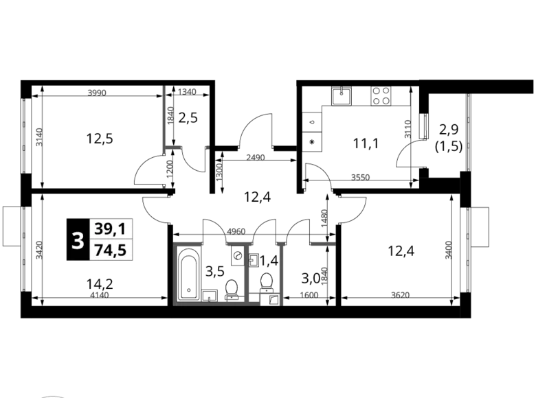 Appartement 3 chambres 75 m² Khimki, Fédération de Russie