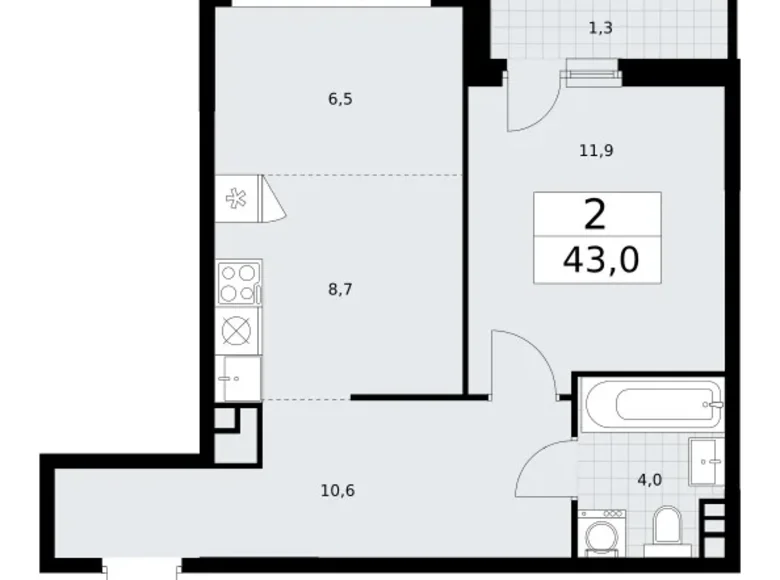 Mieszkanie 2 pokoi 43 m² Wnukowo, Rosja
