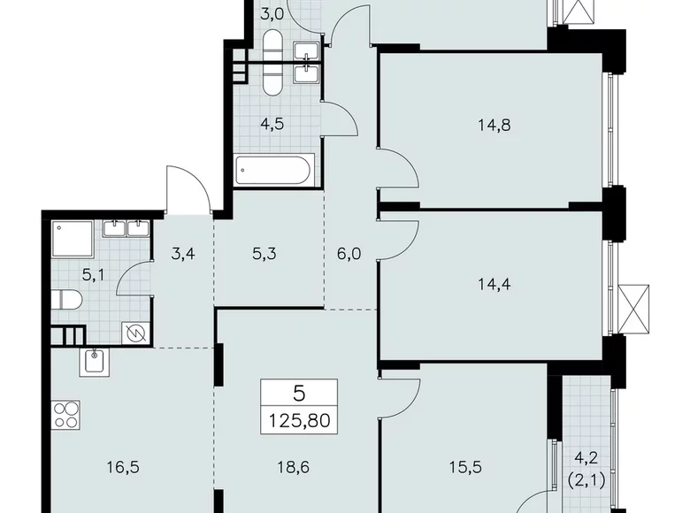 5 room apartment 126 m² Moscow, Russia