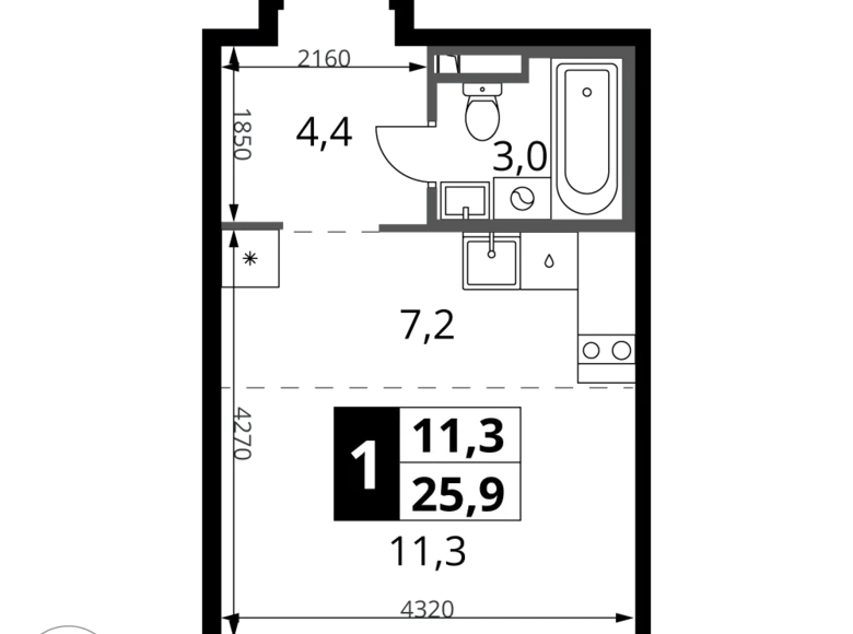 Mieszkanie 1 pokój 26 m² Potapovo, Rosja