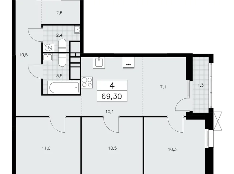 Apartamento 4 habitaciones 69 m² poselenie Sosenskoe, Rusia